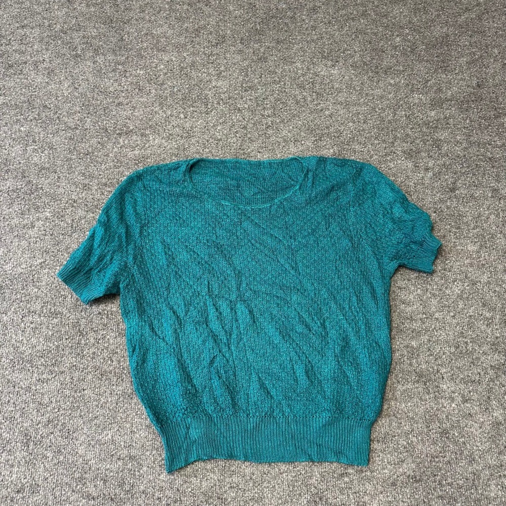 Unbranded Knit Sweater Womens Size L Teal Blue Short Sleeve Textured Crew Neck